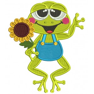 Little Frog Holding Sunflower Fall Filled Machine Embroidery Design Digitized Pattern